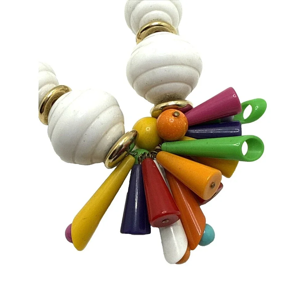 Vintage Statement Necklace Colorful Spike Beads Multi Cord Chunky Pop Art 18